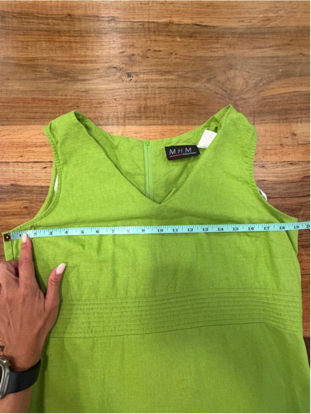 VTG MHM Melissa Harper Linen Blend Maxi Dress Green Pleated Empire Waist Sz 10 - Picture 8 of 11